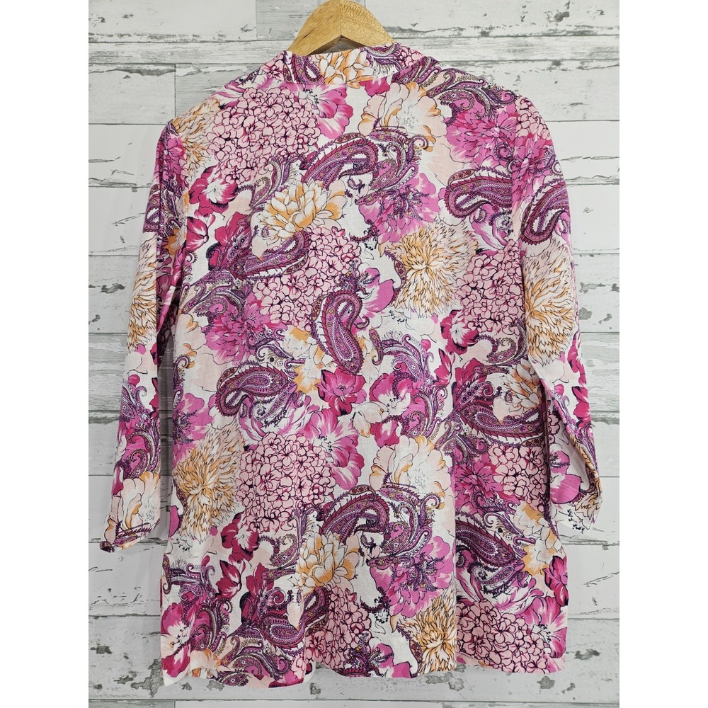 Charter Club Womens S Linen Cotton Paisley Embroidered Tunic Top Pink - Picture 4 of 9